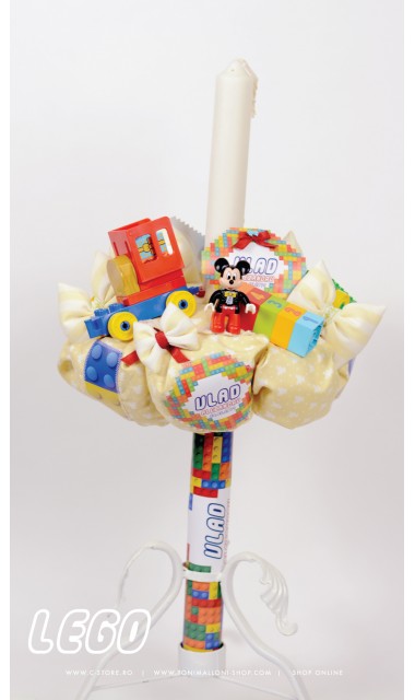 Lumanare botez  baieti cu piese lego si figurina plus Mickey Mouse, 65x4 cm, Lego 5